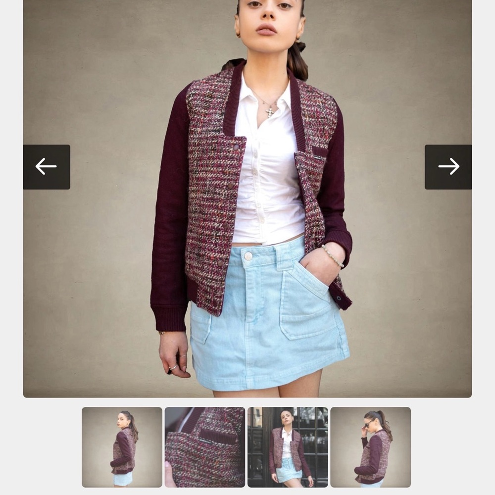 Stylish Burgundy Tweed Women's Jacket